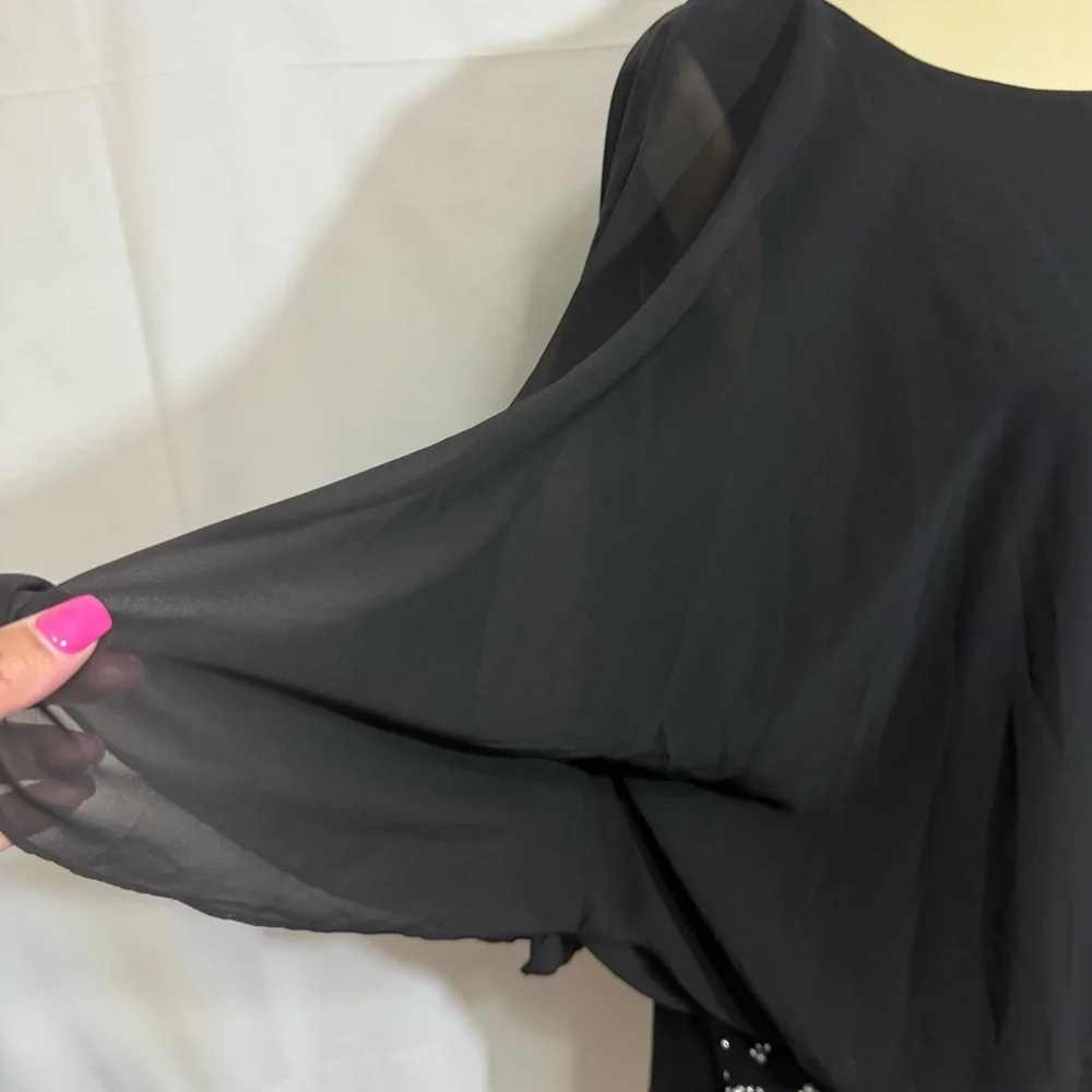 MSK Women’s Size 1X Black Chiffon Blouse with Embellished Hem - Picture 8 of 13